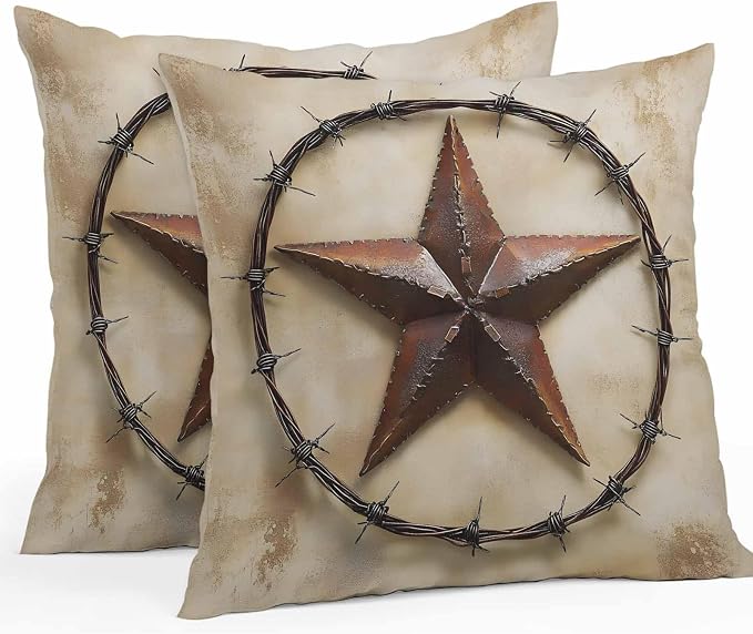 Country Star Retro Waterproof Outdoor Pillow Covers Set of 2 Home Decor, Farmhouse Western Aesthetic Art Pillowcase Patio Pillow Covers for Couch Bench Furniture Garden 16x16in