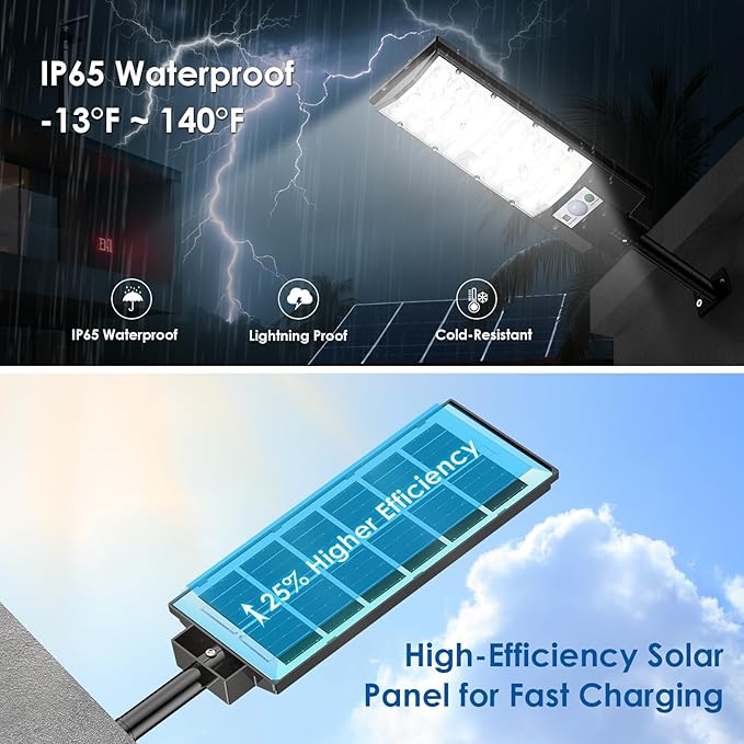 Solar Street Lights Outdoor, Dusk to Dawn Solar Powered LED Lighting Waterproof, Wide Angle Light, Motion Sensor & Remote Control, IP65 Waterproof, Long-Lasting, for Patio, Yard, Outside