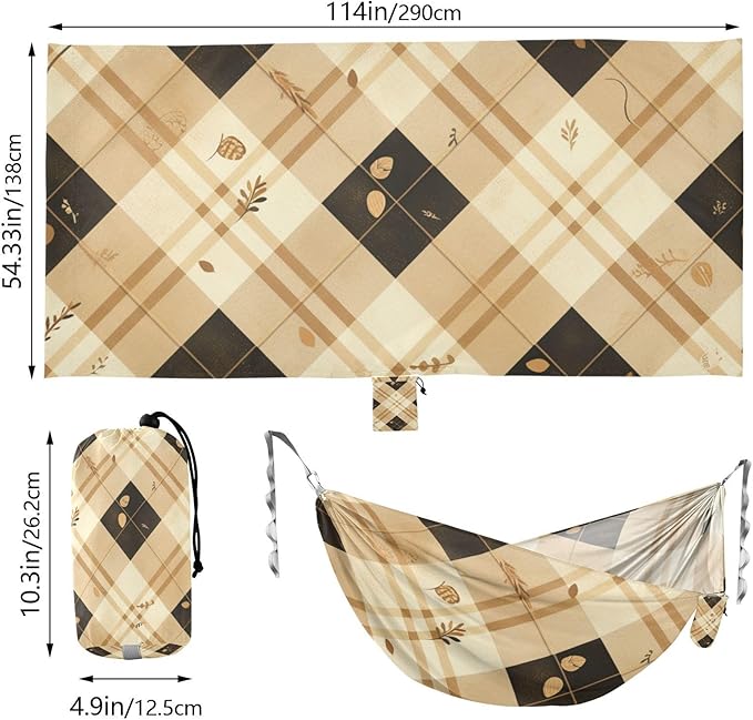 Brown and Black Checkerboard 330lb Capacity Outdoor Hammock with Portabl Carry Bag Portable Hammock for Outside Patio Backyard Poolside amacas para patios con Base de adultos