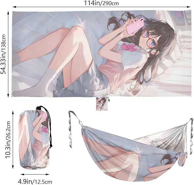 Anime Girl Cute Hammocks with Tree Straps Tree Hammock for Indoor Outdoor Patio