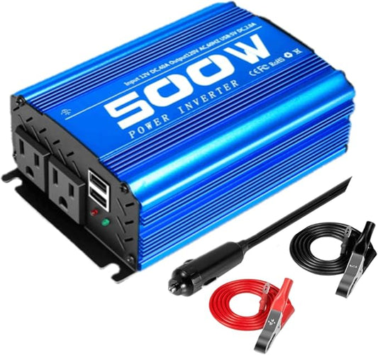 Power Inverter car Inverter Rate 500W / Peak 1000W DC12V to AC 110V RV Inverter with 2 AC Outlets 2USB Ports…