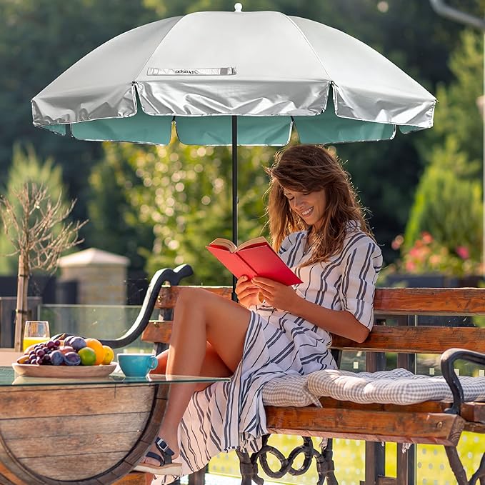Prospo Beach Chair Umbrella with Universal Adjustable Clamp, UV Protection Sunshade Umbrella for Outdoor, Strollers, Wheelchairs, Patio Chairs, Bleacher, and Golf Carts