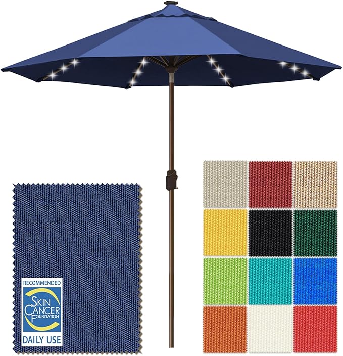 EliteShade USA 10-Year-Non-Fading 10ft Market Patio Umbrella, Commercial Grade Table Sun Umbrella with 80 Solar LED Lights, Crank Open, Windproof & UPF 50+ UV Protection for Garden, Deck, Pool, Backyard, Navy Blue