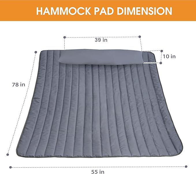 Lazy Daze Hammocks 2 Person Hammock Pad and Pillow Set, Double Polyester Quilted 78" x55" Replacement Pad for Rope Hammock, Grey