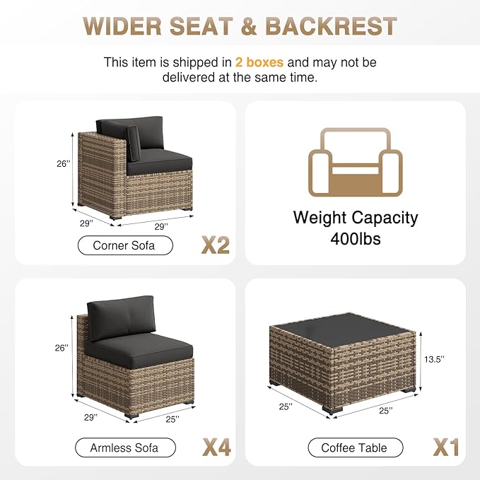 Aoxun Patio Furniture Sets, 7-Piece Outdoor Patio Furniture with Thick Cushions, Wicker Outdoor Conversation Set Sectional Sofa for Backyard, Poolside, Garden