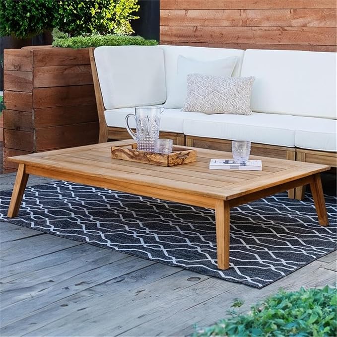 Linon Farrah Outdoor Teak Wood Coffee Table 12.4" High in Natural Oil Finish