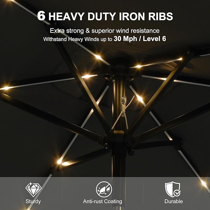 PURPLE LEAF 5' x 8' Rectangular Patio Umbrella with Solar LED Outdoor Table Umbrella Aluminum Frame Market Umbrella Sun Umbrella for Garden Deck Lawn Pool Gray