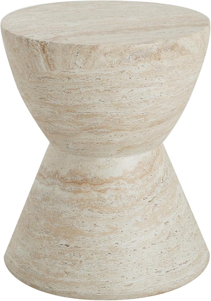 Outdoor Side Table Faux Marble End Table Faux Stone Side Tables Travertine Small Coffee Tables for Indoor Outdoor, Garden Stool Plant Stand for Porch, Backyard Patio, 15"*19" Beige