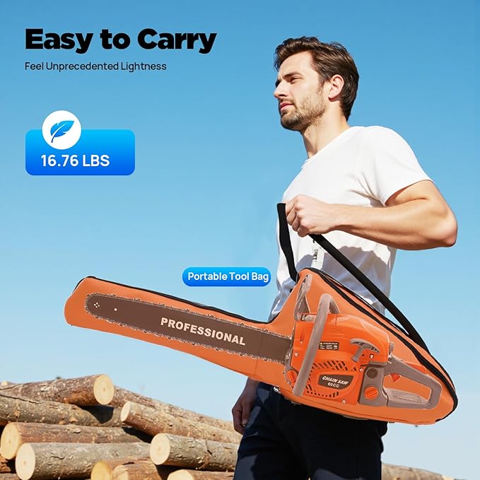 22 Inch Gas Chainsaw, 60CC 3.75HP Gas Power Chain Saw, 2-Stroke Single-Cylinder Chainsaw Gas Powered, Petrol Handheld Gasoline Chainsaws for Tree Pruning, Wood Cutting
