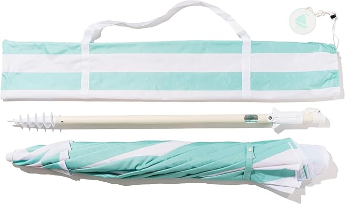 Business & Pleasure Co. Margaritaville Manana Umbrella - 6.5' Beach Umbrella Sand Anchor, 7' Tall Telescopic Aluminum Pole, UPF 50+