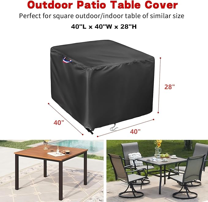 40 x 40 Patio Table Cover, 40 Inch Square Patio Table Cover for Outdoor Furniture Waterproof, Heavy Duty Protective Covers Fit Square Tabletop
