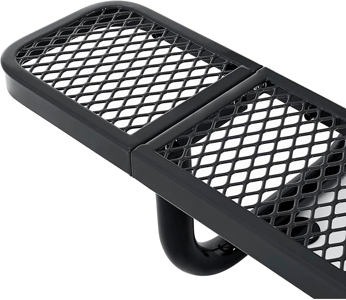 Global Industrial 8’L Rectangular Picnic Table, Expanded Metal, Black Thermoplastic Coating, Attached Benches, 1-1/2” Umbrella Pole Hole, Outdoor-Rated, 1000 lb Capacity, 96” x 30” Tabletop
