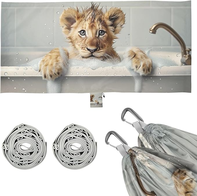 FRMG Lion Bathing in The Bathtub Camping Hammock 500 lbs Capacity Portable Hammocks with Tree Straps & Attached Carry Bag, Camping Essentials Gear 2014129a