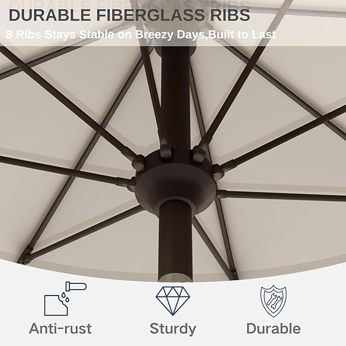 9ft Patio Umbrella with Push Button Tilt and Crank,Outdoor Market Table Umbrella UV Protection 8 Sturdy Ribs for Backyard,Garden,Pool,Deck(Creamy-white)