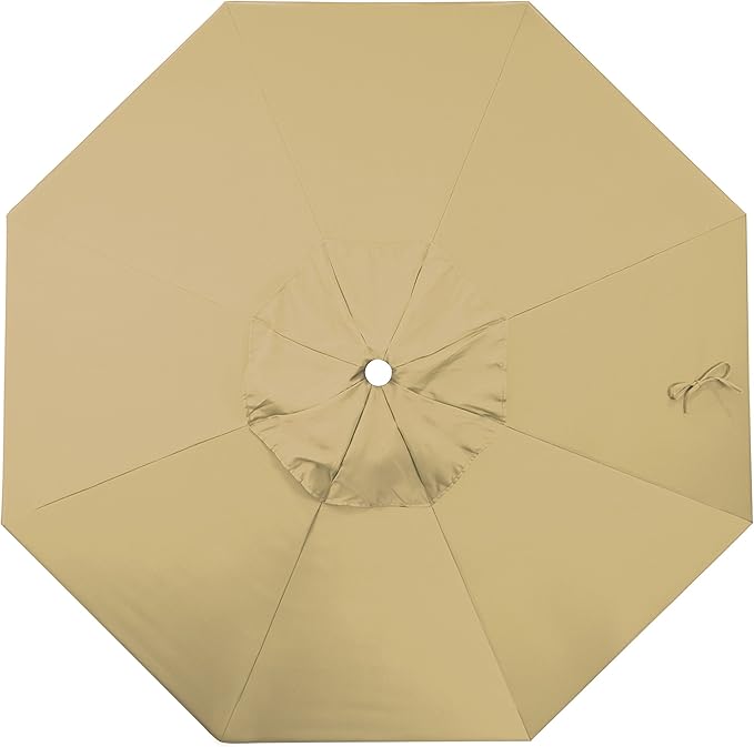 California Umbrella 9' Round Aluminum/Fiberglass Umbrella, Push Open, White Pole, Olefin Champagne Fabric