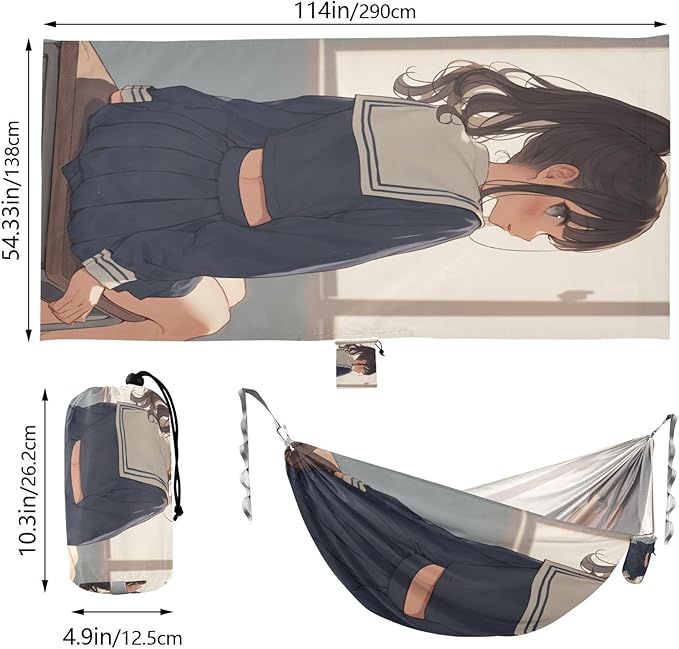 School Anime Girl Hammocks with Portabl Carry Bag Hanging Hammock for Indoor Outdoor Patio