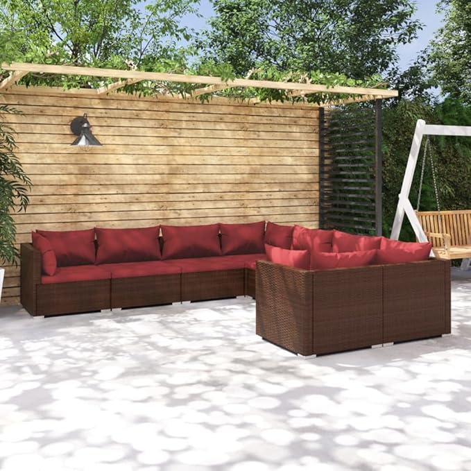 8 Piece Patio Lounge Set with Cushion, Outdoor Patio Sectional Furniture Conversation Sets Patio Lounge Set Piece Patio Set s Poly Rattan Brown