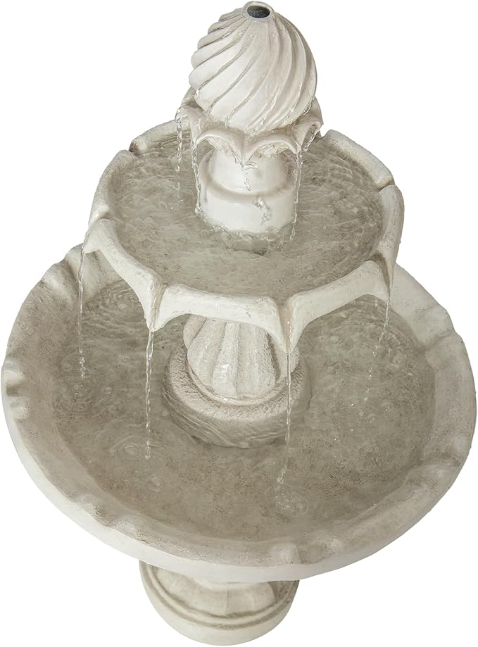 Christopher Knight Home Anka 37.4" H Classic 2-Tier Bowls Design Water Fountain Outdoor, Recirculating Pump Patio Garden Fountain, Freestanding Cascading Water Feature for Backyard/Lawn, White