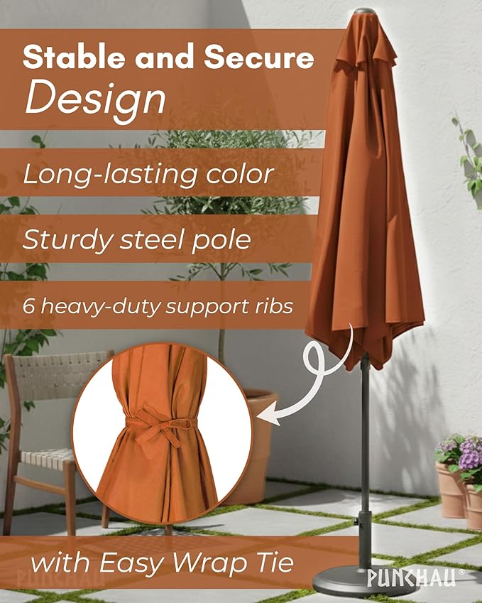 6 Ft Outdoor Patio Umbrella, Easy Open/Close Crank and Push Button Tilt Adjustment - Light Terracotta Market Umbrellas