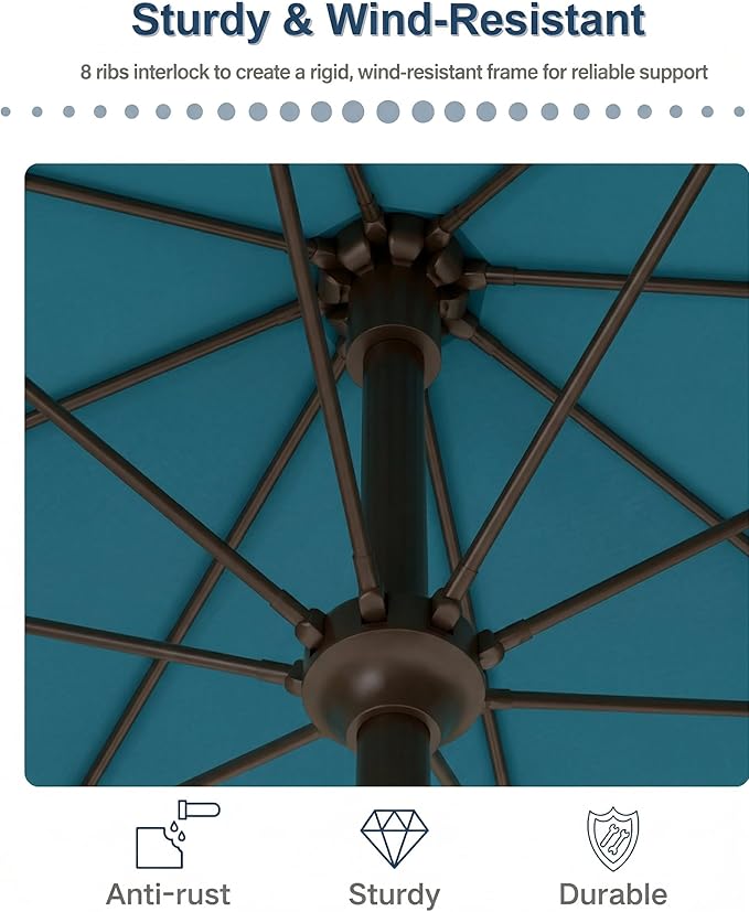 PatioKingdom 10FT Patio Umbrella with Push Button Tilt and Crank, Outdoor Market Umbrella with 8 Fiberglass Ribs, UV Protection Table Umbrella for Pool,Backyard,Garden,Deck