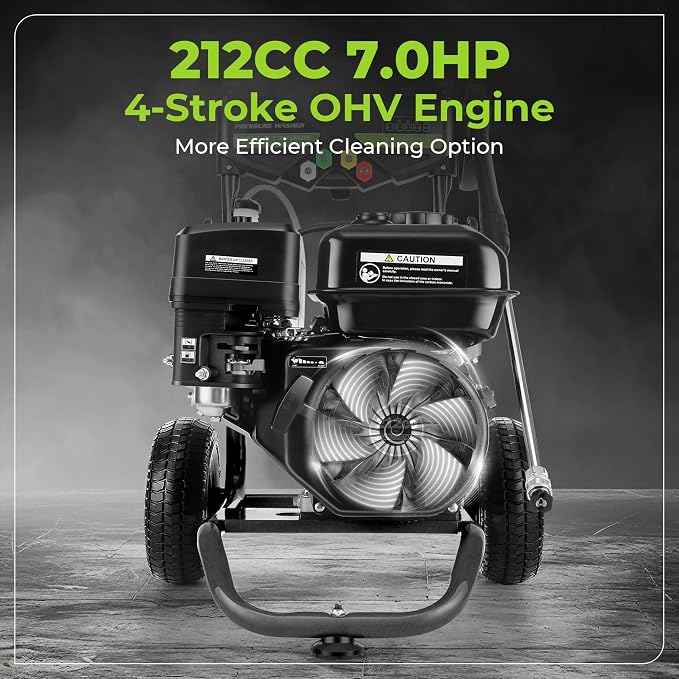 Professional 4200PSI 4GPM 212CC Gas Pressure Washer, 9" Wheels 7.0 HP Commercial Gas Power Washer with 1L Foam Bottle 5 Nozzles 25FT Hose for Home Car Fence Driveway (EPA/CARB/ETL Compliant), Black