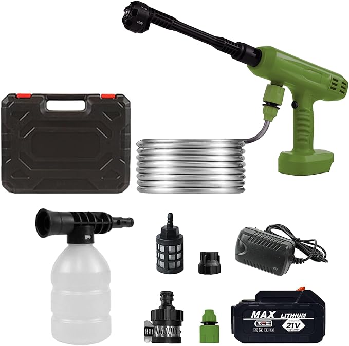 Cordless Pressure Washer,1200PSI Portable Power Washer with 4Ah Battery&Charger,6-in-1 Nozzle,5 Meter Hose,Handheld High-Pressure Car Washer for Cars/Yard/Home/Floor (Green)