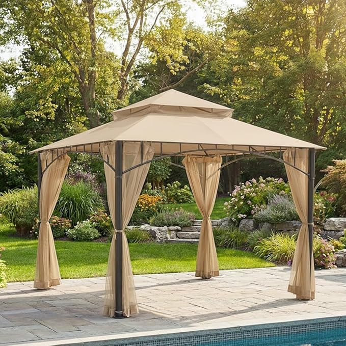 Garden Winds Durable 350 Replacement Canopy Top Compatible with Summer Veranda 10 ' x 10' Gazebo Models L-GZ093PST, G-GZ093PST, TGZ093 - Beige
