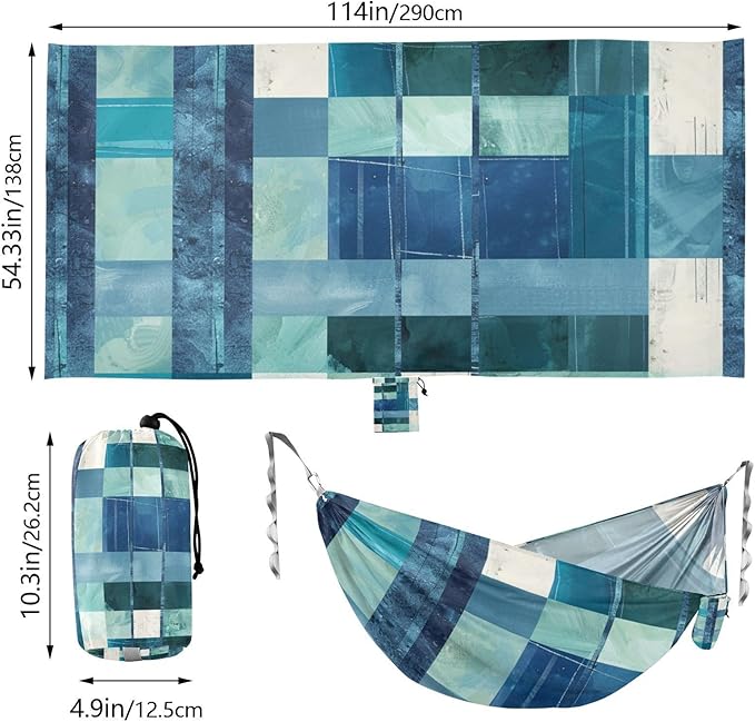 Square Geometric Plaid Stripe Embroidery Robin Blue 330lb Capacity Outdoor Hammock with Hanging Ropree Hammock for Indoor Outdoor Patio Base para hamacas para adultos