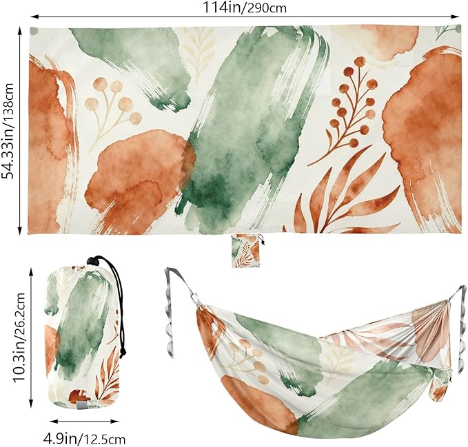 Autumn Watercolor Pattern Hammocks with Hanging Rope Tree Hammock for Outside Patio Backyard Poolside