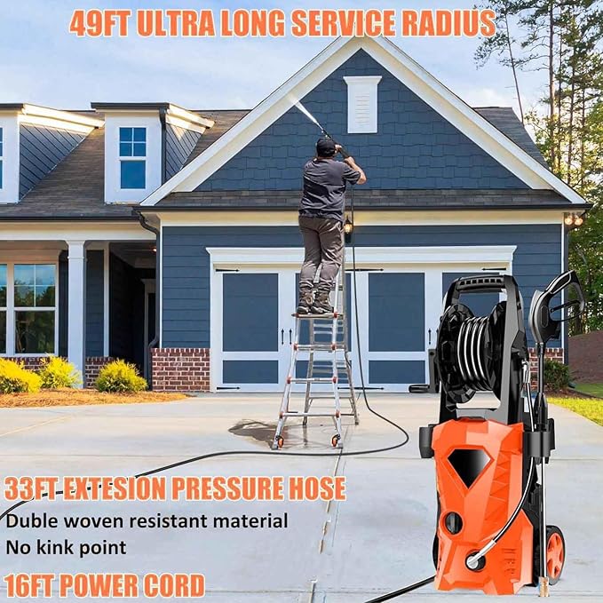 5000PSI Electric Pressure Washer, 3GPM High Power Washer with 4 Pressure Nozzle and Soap Bottle for Home, Car Washing, Fence Cleaning, Patio (Orange)