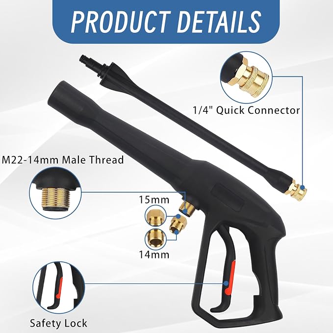 Pressure Washer Spray Gun with Extension Wand Kit,for M22-14MM and M22-15MM Hose,Compatible with Ryobi, Green Works and Karcher Pressure Washer Gun