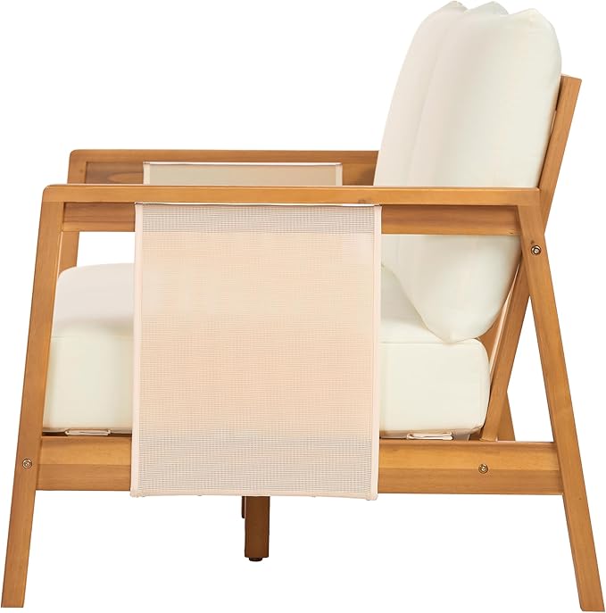 Christopher Knight Home Crew Acacia Wood Outdoor Loveseat and Coffee Table Set, 2 Piece Patio Furniture Set with Removable Cushion, Solid Wood Outdoor Conversation Set, Teak+Beige