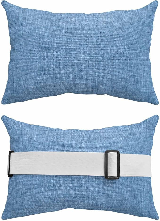 Blue Outdoor Lumbar Pillows 12x20 Set of 2, Farmhouse Burlap Solid Blue Color Modern Linen Texture Waterproof Throw Pillow Covers with Insert, Decorative Support Pillows for Lounge, Chaise