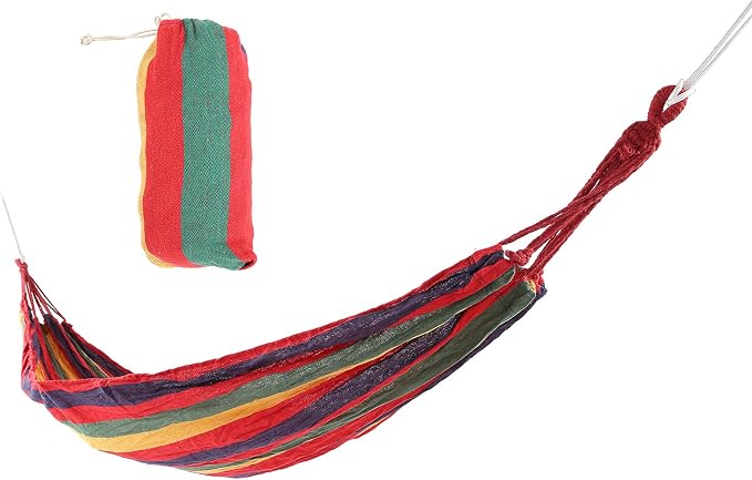 Canvas Double Camping Hammock, Lightweight Travel Hammock, Soft Resting Bed, Quick Setup Hand Woven with Storage Bag for Garden Backpacking, 551 Lb Limit (Red)