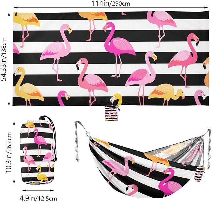 Black and White Striped Flamingo 330lb Capacity Hammocks with Tree Straps Backyard Hammock for Outside Patio Garden Base de hamaca para adultos