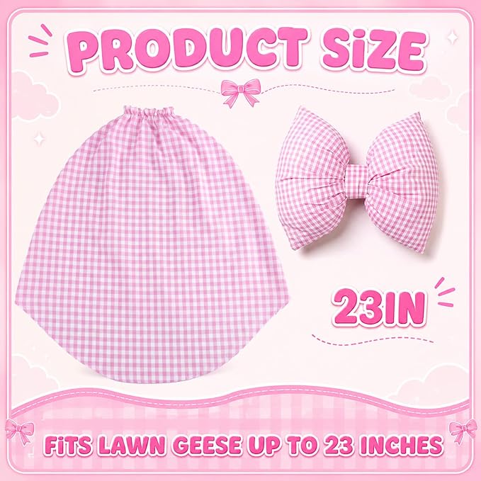 23 Inch Goose Outfit Pink Plaid Dress with Bow Garden Goose Clothes for Outdoor Lawn Yard Patio Courtyard Farmhouse Statue Decoration