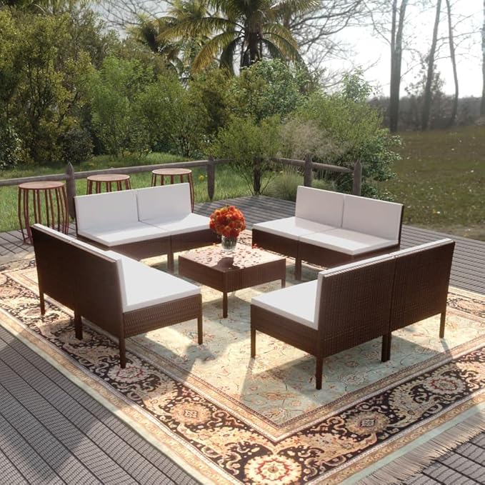 Patio Lounge Set with Cushions,Patio Furniture Sets,Patio Conversation Sets,Outdoor Furniture Sets,for Garden,Backyard,Outdoor,9 Piece Poly Rattan Brown