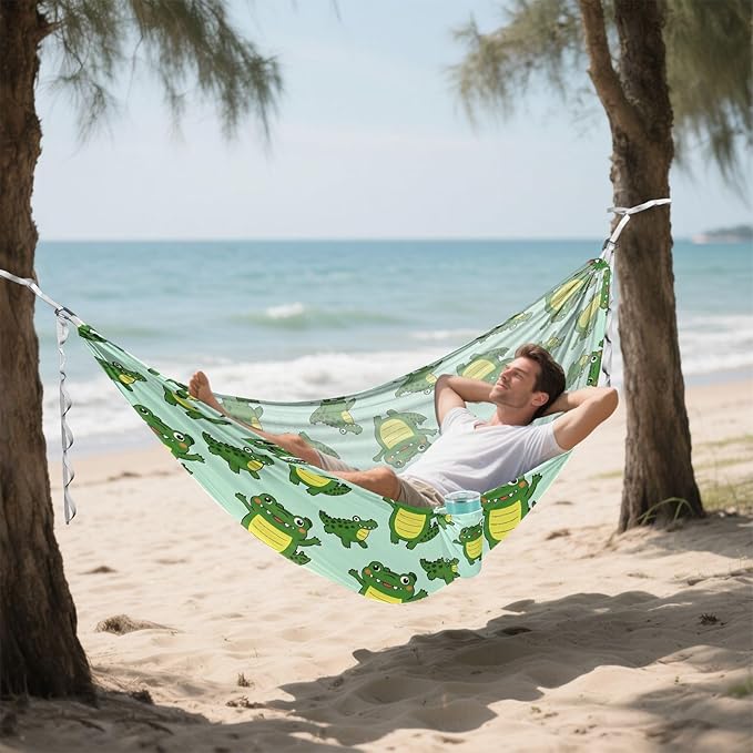 Camping Hammock Outdoor Hammocks for Outside Crocodile Cute Green Beach Trees Portable Lightweight with Pockets Tree Straps Indoor