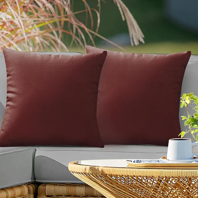 VAKADO Outdoor Waterproof Throw Pillow Covers 26X26 Set of 2 Decorative WineRed Patio Furniture Cushion Cases Outside Decor for Couch Garden Bench Porch