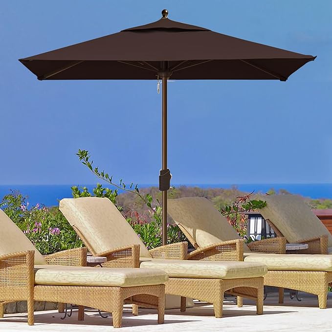 EliteShade USA 10-Year-Non-Fading 6x6Ft Square Market Patio Umbrella, UPF 50+ UV Protection Performance Sun Umbrella, Heavy Duty Commercial Grade Outdoor Table Umbrella with Crank, Windproof Vented Top for Garden, Pool, Deck and Outdoor Playsets, Chestnut