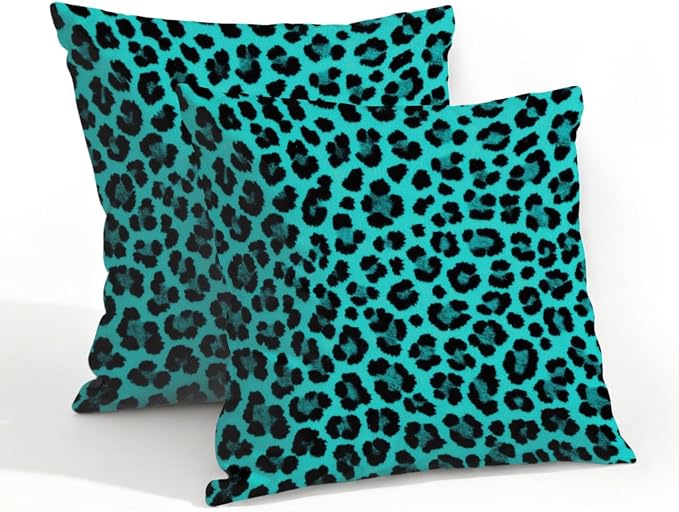 20x20 Inch Outdoor Pillow Covers Set of 2 Waterproof Throw Pillow Covers Decorative Couch Cushion Covers Leopard Print Turquoise Square Pillowcases Protectors for Patio Garden Sofa