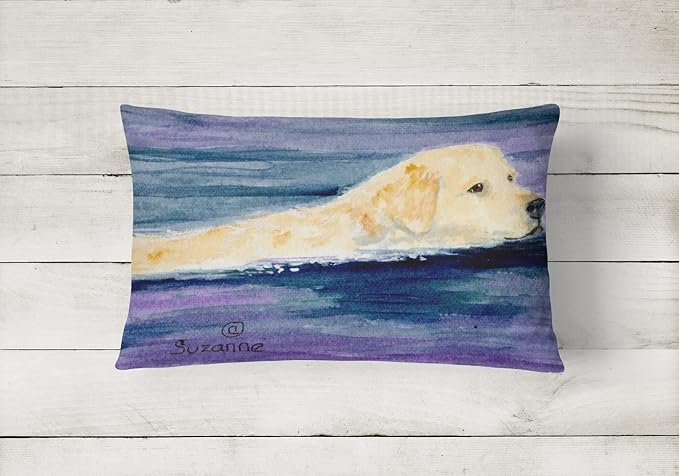 Caroline's Treasures SS8814PW1216 Golden Retriever Canvas Fabric Decorative Pillow Machine Washable, Indoor Outdoor Decorative Pillow for Couch, Bed or Patio, 12HX16W
