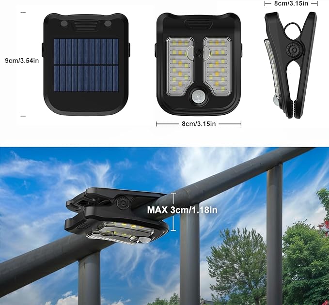 Tryme Small Solar Lights for Chain Link Fence, Outdoor Motion Sensor Clip-on Solar Lights for Garden, Gate, Deck, Step, Patio, Camping, Waterproof, 2 Pack