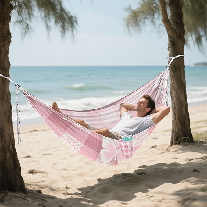 Lovely Pink Lace Butterfly Plaid 330lb Capacity Hammocks with Tree Straps Rope Hammock for Outside Patio Backyard Poolside hamaca para Camping 0 a 24 Meses
