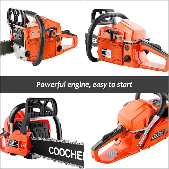 COOCHEER 62CC Gas Chainsaw 20 Inch, 3.5 HP 2-Stroke Chainsaw Gas Powered with Carrying Bag & Tool Kit, Chainsaws for Wood Cutting, Tree Trimming, Farm Use (Orange-Red)