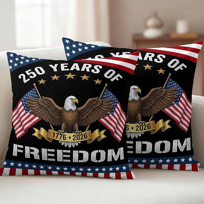 250 Years Anniversary Outdoor Waterproof Throw Pillow Covers 24x24 Set of 2, American Flag Eagle Independence Day Decor Pillowcases Cushion Pillowcase for Couch Sofa Patio Outside Pillow Protector