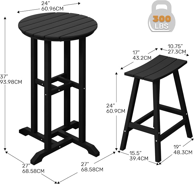 Costaelm Outdoor Bar Table, 37" Counter Height Round Patio Cocktail Bar Table, Patio Bar 3-Pieces Set Bistro Dining Pub Table for Deck, Backyard, Garden, Black