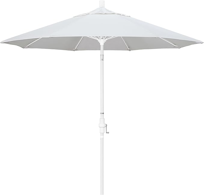 California Umbrella 9' Round Crank Lift, Collar Tilt, Aluminum Pole, Fiberglass Rib Patio Umbrella, White Finish