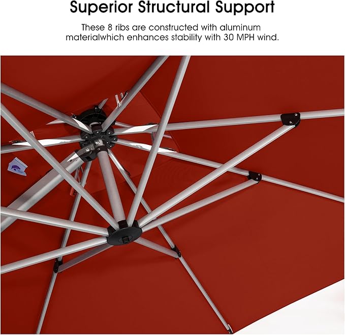 PURPLE LEAF 11 FT Cantilever Patio Umbrellas with Base Included, Large Round Offset Umbrella with 360° Rotation, Outdoor Aluminum Pool Umbrella for Pool Lawn Garden, Brick Red
