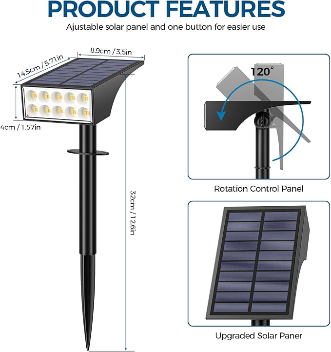 WENATY Solar Spot Lights Outdoor, Solar Lights Outdoor Waterproof IP65, 4 Lighting Modes Solar Powered Spotlights Yard Garden Landscape Pathway Solar Security Lights for Outside (Warm White, 6 Pack)